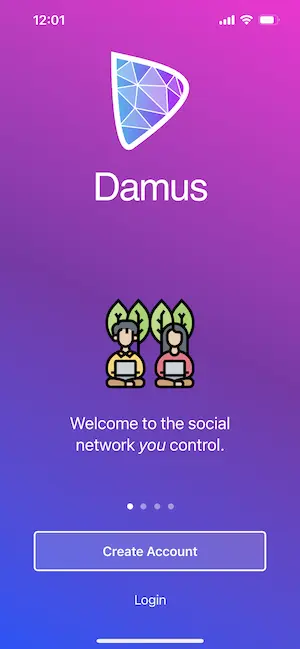 Damus login/signup page